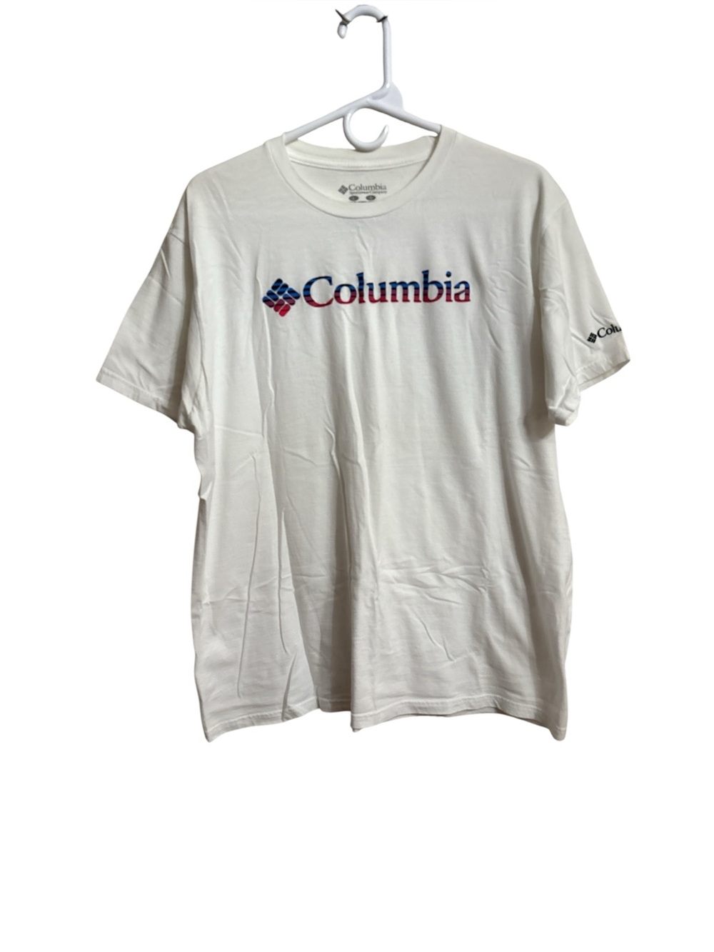 Columbia White Short-Sleeve Tee with Navy and Red Logo